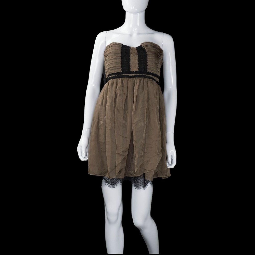 Miss Minuet Brown Black Lace Tulle Mini Prom Dress